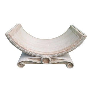 Vintage Molded Pencil Reed Betty Cobonpue Faux Peach Marble Mid Century Bent U Shape Swirl Leg Coffee Table For Sale