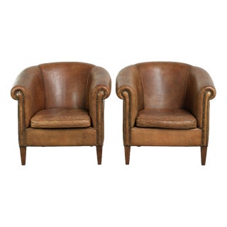 Large Vintage Sheepskin Club Armchairs, Set of 2 For Sale