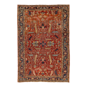 Room-Sized Antique Persian Heriz Red Wool Rug Featuring a Floral Motif