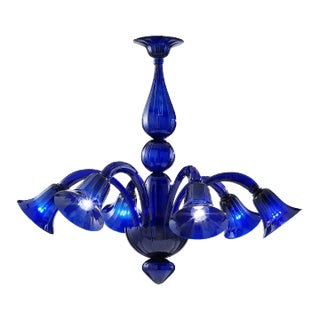 Contemporary Pop Blue-Ocean Murano Style Glass Chandelier For Sale