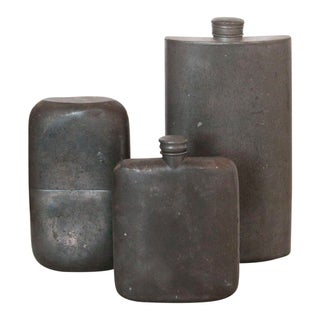 Vintage Pewter Flasks - Set of 3 For Sale