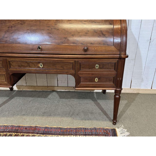 Louis XVI Roll-Top Desk in Mahogany and Walnut with Cloverleaf Locks For Sale - Image 11 of 18