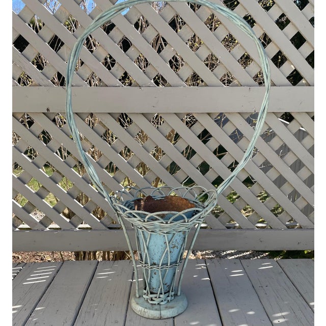 Wood Antique Victorian Floral Wicker Basket For Sale - Image 7 of 8