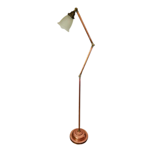 Rare Vintage Copper Floor Lamp With Brass Fittings and Glass Shade