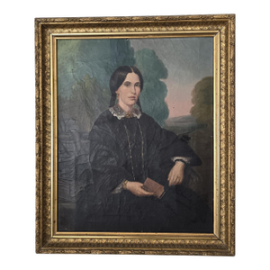 Mid-19th Century American Portrait of a Seated Woman Holding a Book