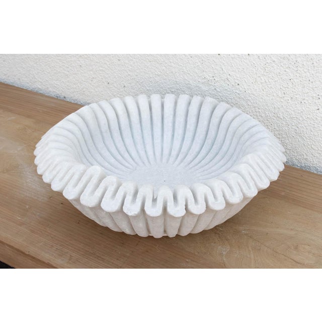 Large Hand-Carved Ripple Marble Bowl For Sale - Image 4 of 6