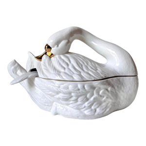 1980s Ceramic Swan Soup Tureen With Laddle
