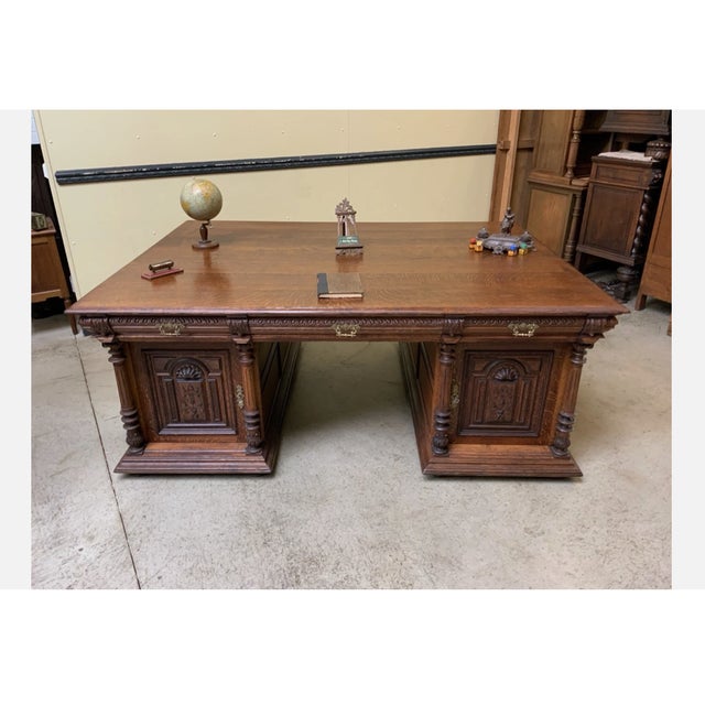 Antique Neo-Renaissance Partner Desk, 1880 For Sale - Image 4 of 12