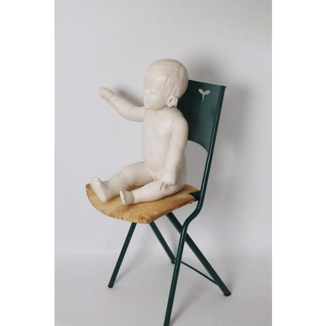 Metal Green Mia Folding Chair with Rush Seat attributed to Giorgio Cattelan, Italy, 1980s For Sale - Image 7 of 18