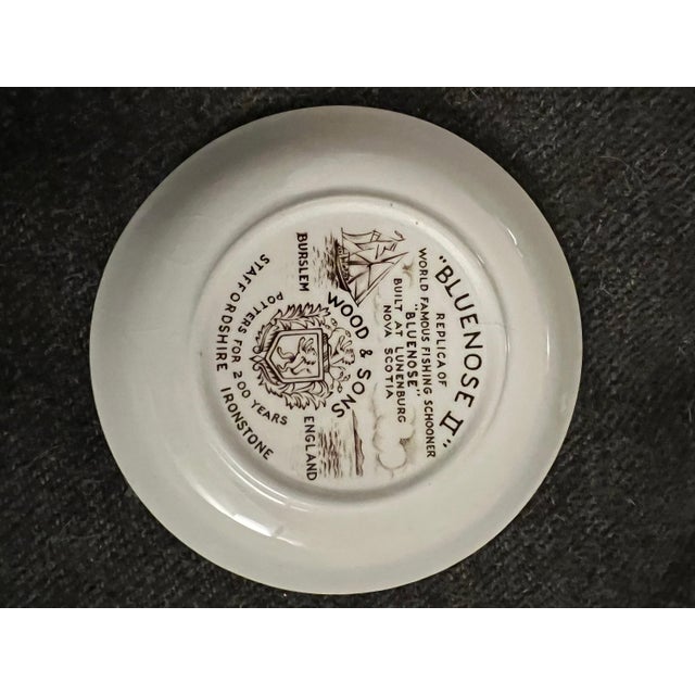 1930s Bluenose II Schooner Wine Drink Coaster, Brown Transferware Sailing Plate, Made in England For Sale - Image 4 of 4