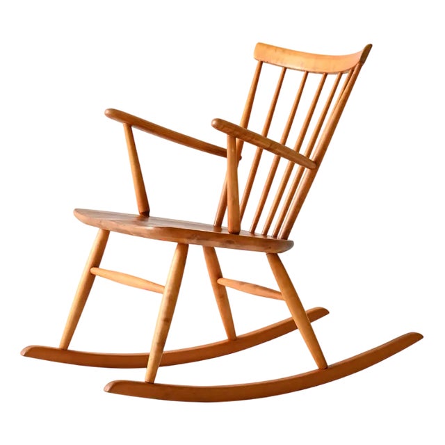 Scandinavian Rocking Chair in Beech and Teak, 1960s For Sale