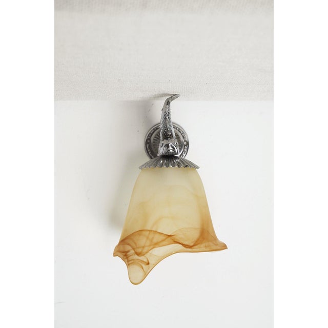 Orange French Tulip and Fish Wall Sconce in Chrome and Peach Marbled Glass, 1940s For Sale - Image 8 of 11