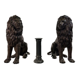Monumental Bronze Estate Lions in the European Renaissance Tradition – 57"h For Sale