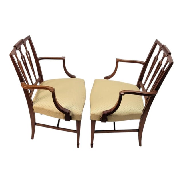 19th Century 19th C English Hepplewhite Mahogany Armchairs Pair Dining or Side Chairs For Sale - Image 5 of 18