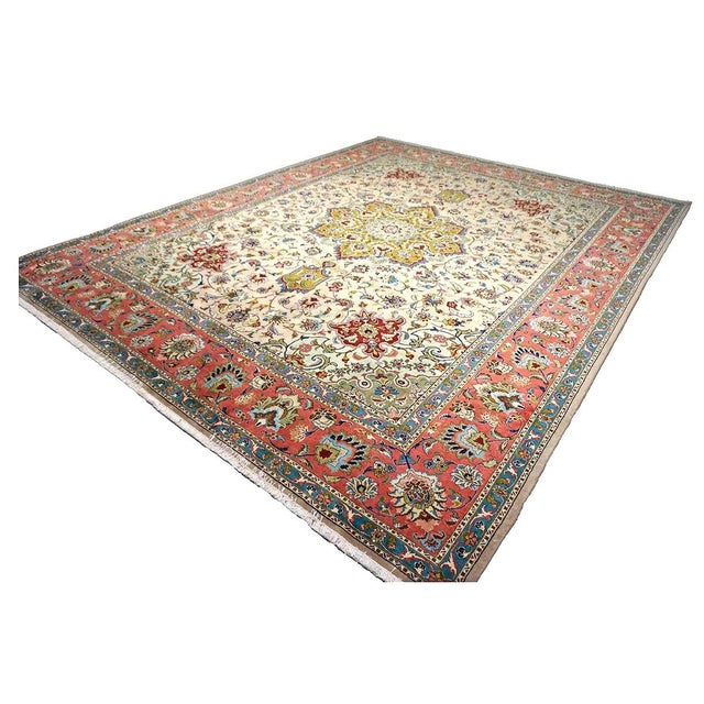 1940s Antique Persian Tabriz Wool 10x12 Red, Green, & Ivory Handmade Area Rug #1143880 For Sale - Image 5 of 8