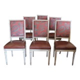 Set of Six French Painted Dining Chairs, Louis XVI Style For Sale