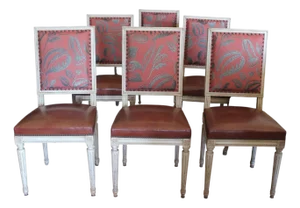 Set of Six French Painted Dining Chairs, Louis XVI Style
