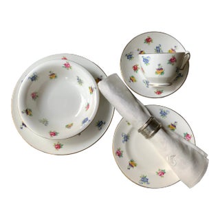 1930s English Staffordshire Hand-Painted Floral Breakfast China Set For Sale