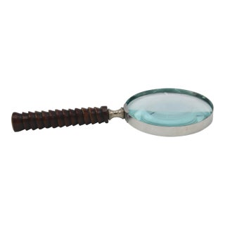 Mid 20th Century English Carved Wooden Handle Magnifying Glass For Sale
