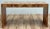 Vintage modern faux burlwood finish formica console table. Rich natural burl look finish with the durability of formica. A...