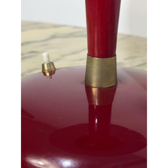 Maroon Enamelled Metal and Brass Three-Light Desk Lamp in the style of Elio Martinelli, 1950 For Sale - Image 8 of 15