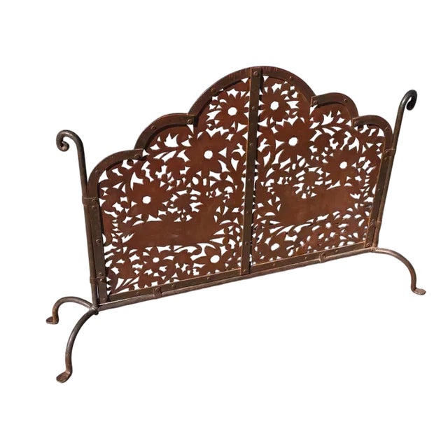 1970s Vintage Pierced Iron Fireplace Screen From Mexico For Sale - Image 5 of 7