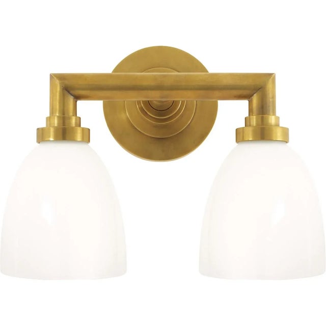 Modern Chapman & Myers for Visual Comfort Signature Wilton Double Bath Light in Hand-Rubbed Antique Brass with White Glass For Sale - Image 3 of 4