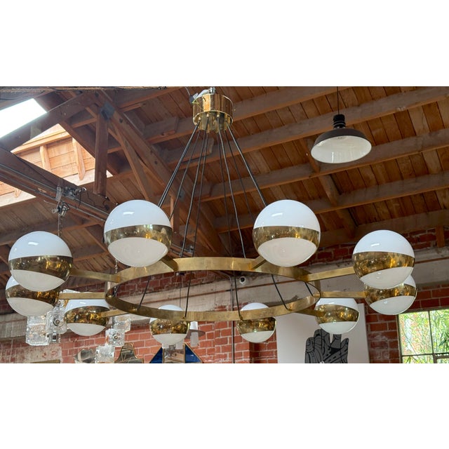 Modern 1960s Italian Chandelier by Stilnovo, 10 Lights For Sale - Image 3 of 8