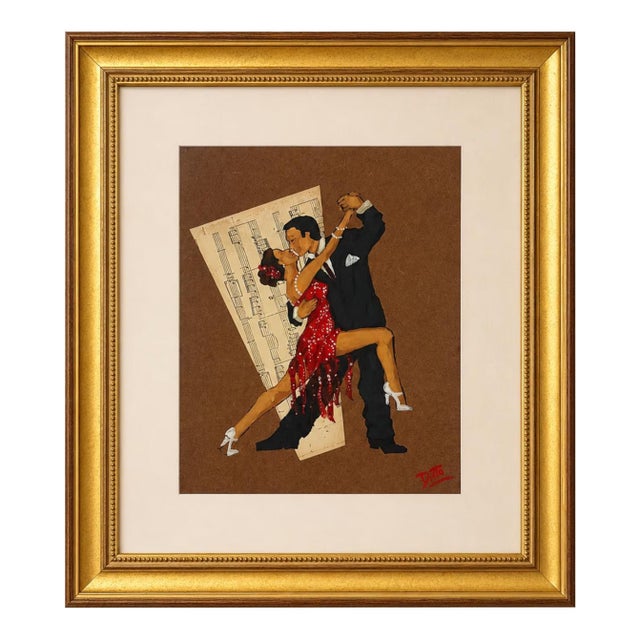 Marcela Di Tomaso Ditto Tango Dancers Mixed Media Framed Art Argentina 18" X 16" For Sale