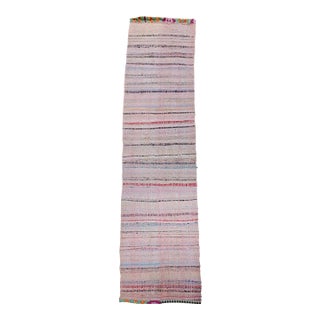 Vintage Rag Runner, Handwoven Wool & Cotton, Stripe Pattern, Red & Pink, 3x14 For Sale
