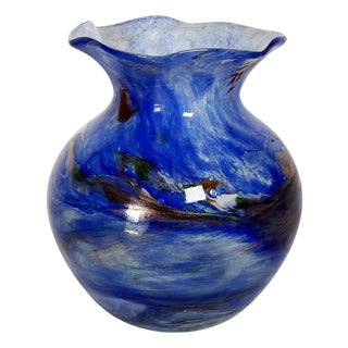Italian Blue Glass Vase, Italy, 1970s For Sale