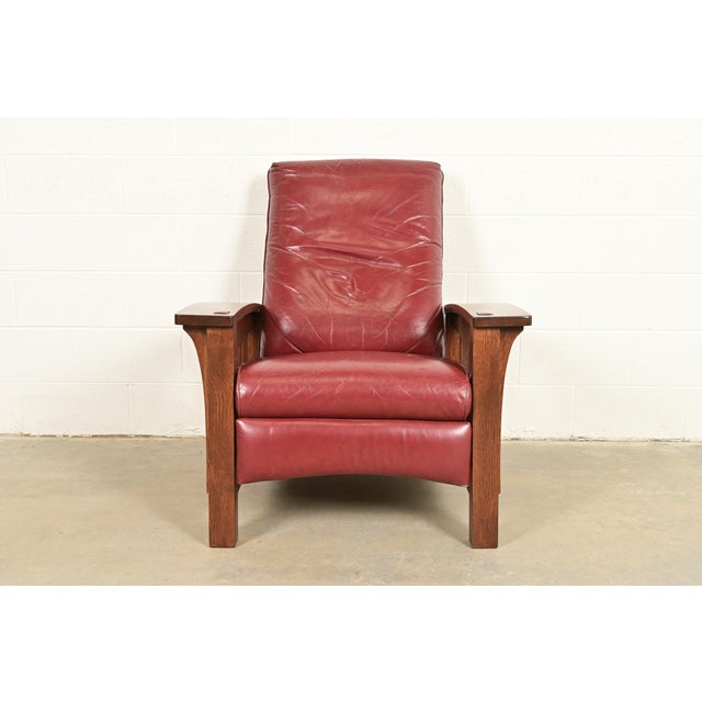 L. & J.G. Stickley, Inc. Stickley Mission Oak Arts & Crafts Bow Arm Reclining Lounge Chair, Newly Refinished For Sale - Image 4 of 15