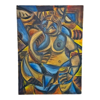 Romeo Tabuena Signed 1983 Abstract Figurative Oil on Canvas Filipino Art For Sale