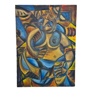 Romeo Tabuena Signed 1983 Abstract Figurative Oil on Canvas Filipino Art