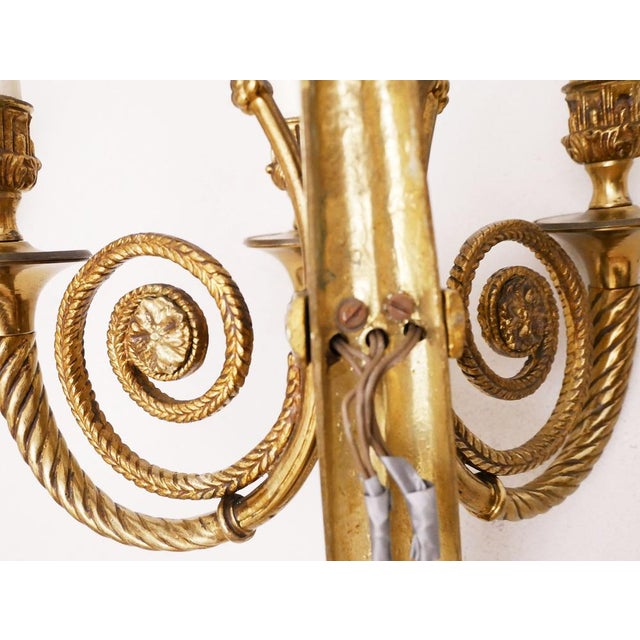 Louis XVI Style Gilded Bronze Wall Lights, France, 1950s, Set of 2 For Sale - Image 3 of 4
