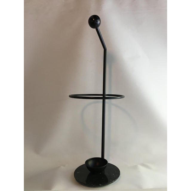 Postmodern black marble and metal umbrella holder by Fly Line, c. 1980s.