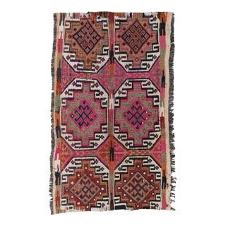 Vintage Small Embroidered Kilim Rug - 2`7″ X 4`3″ For Sale