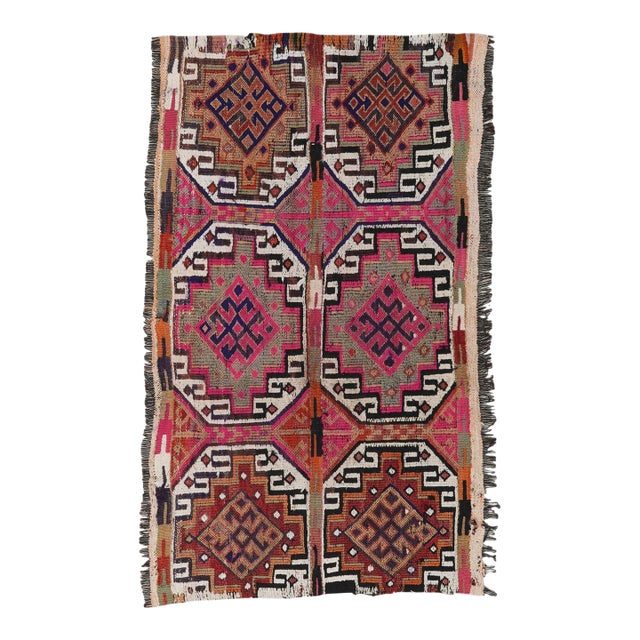Vintage Small Embroidered Kilim Rug - 2`7″ X 4`3″ For Sale