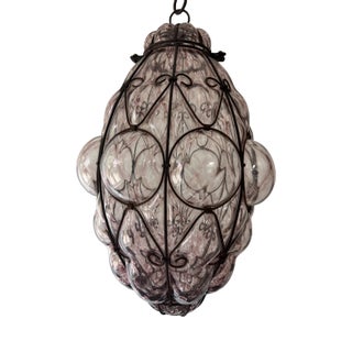 1 of 3 Big Mid-Century Seguso Murano Amethyst Blown Bubble Lantern Chandelier For Sale