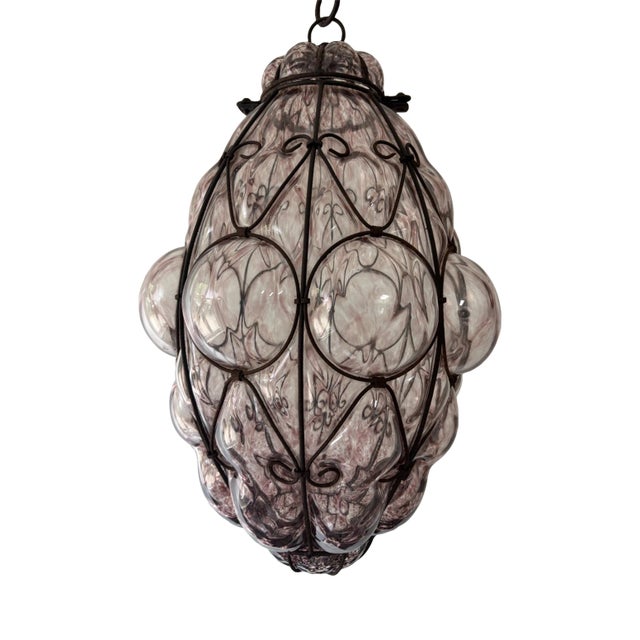 1 of 3 Big Mid-Century Seguso Murano Amethyst Blown Bubble Lantern Chandelier For Sale