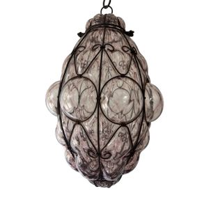 1950s 1 of 3 Big Mid-Century Seguso Murano Amethyst Blown Bubble Lantern Chandelier