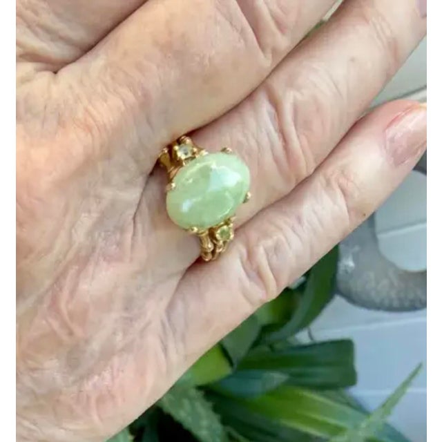Metal 14k Gold Oval Jade Cocktail Ring Vintage Chinese For Sale - Image 7 of 8