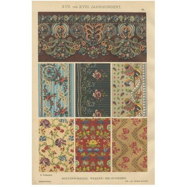 H. Dolmetsch, Ornamental Baroque Weaving and Embroidery Sample Print, 1887, Paper For Sale