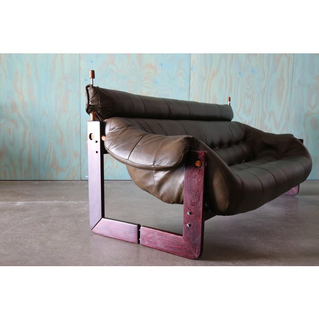 Olive 1970s Percival Lafer Green Sofa Mp 97 Leather Sofa Extended Head Rest For Sale - Image 8 of 13