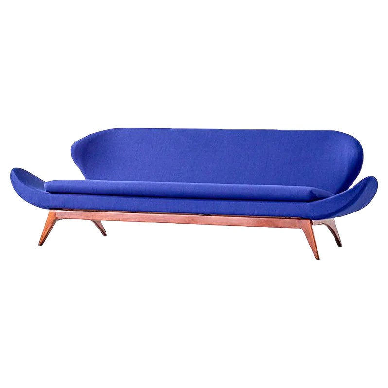 Blue Raf Simons Fabric & Walnut Sofa by Luigi Tiengo for Cimon, 1963 ...