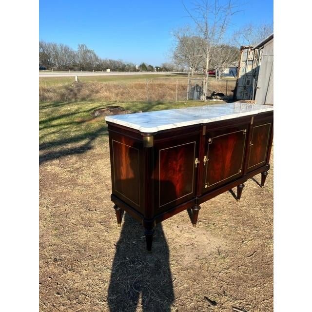 French Louis XVI Flam Mahogany Sideboard Carrera Marble Top 1900s For Sale - Image 15 of 18