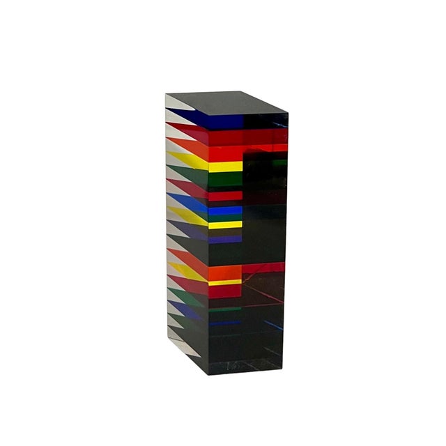 Vasa Velizar Mihich, Hand Signed Dated 2001 Colorful Acrylic Vasa Laminated Lucite Triangle Sculpture, 2001 For Sale - Image 10 of 18