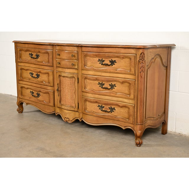 French Provincial French Provincial Louis XV Carved Fruitwood Triple Dresser by Fancher Furniture, Circa 1960s For Sale - Image 3 of 16
