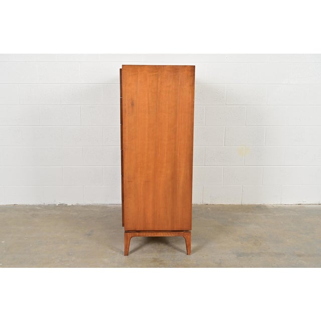 T. H. Robsjohn-Gibbings Style Cherry and Burl Wood Highboy Dresser by Thomasville, 1960s For Sale - Image 10 of 12