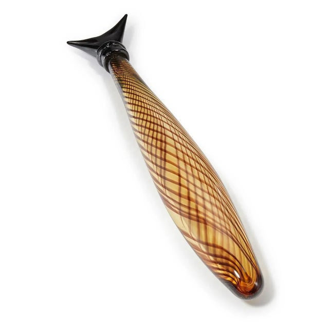 Elongated Murano Fish Sculpture in Reticello Glass, 1950 For Sale - Image 3 of 11
